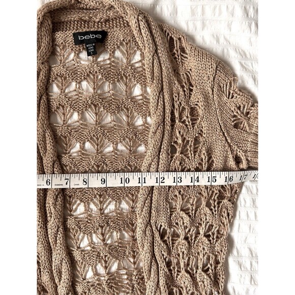 VTG Y2K Bebe Open Knit Cardigan Tan Size S Crochet Fairy Cottage Festival Boho - Picture 16 of 16